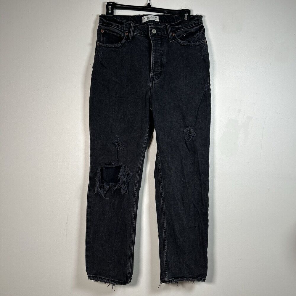 Abercrombie & Fitch The Dad High Rise Jeans Women's Size 28 6S Black Distressed